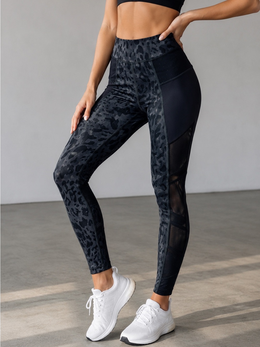 Lululemon Black Leopard Print Mesh Panel Leggings